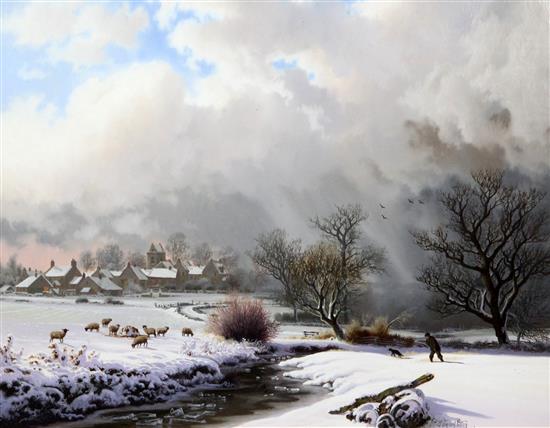 § Daniel van der Putten (Dutch, b.1949) Winter storm at Maidford, 11 x 14in.